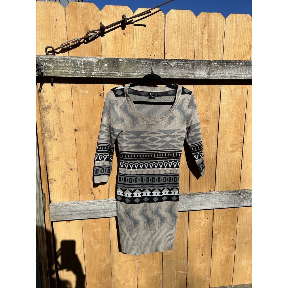 T/O Knit Bodycon Sweater Dress Womens Small Geometric‎ Long Sleeve Winter Fall